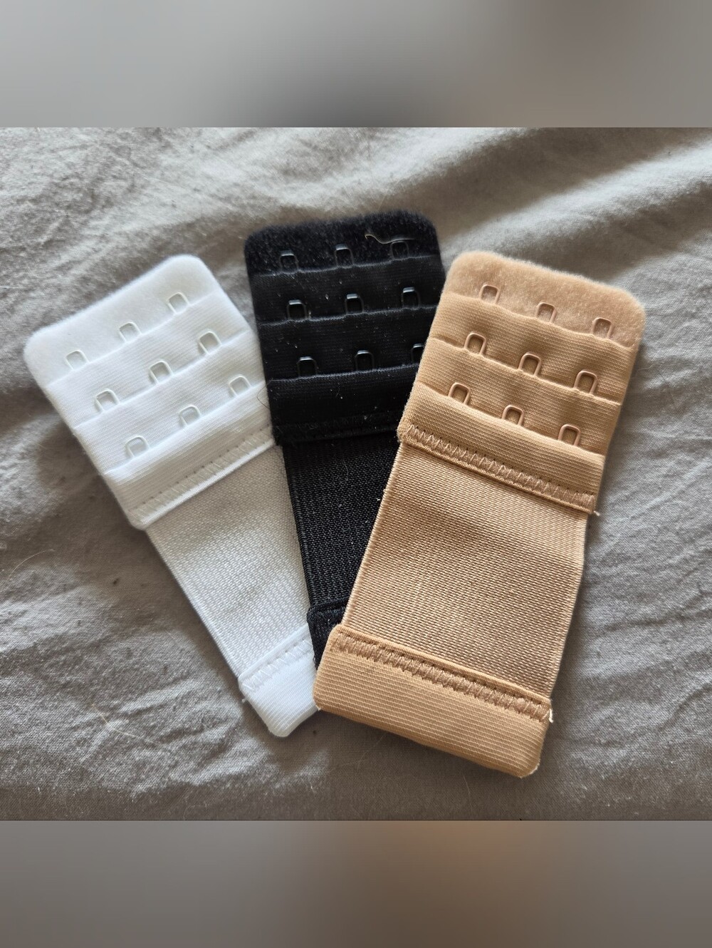 3-Pack Elastic Bra Extenders - White, Black, Beige (3 Hook)
